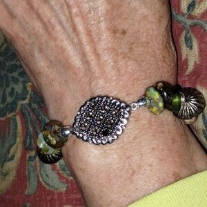 Smokey Quartz And Diamond Bracelet With African Krobos, Sterling And Agate Beads